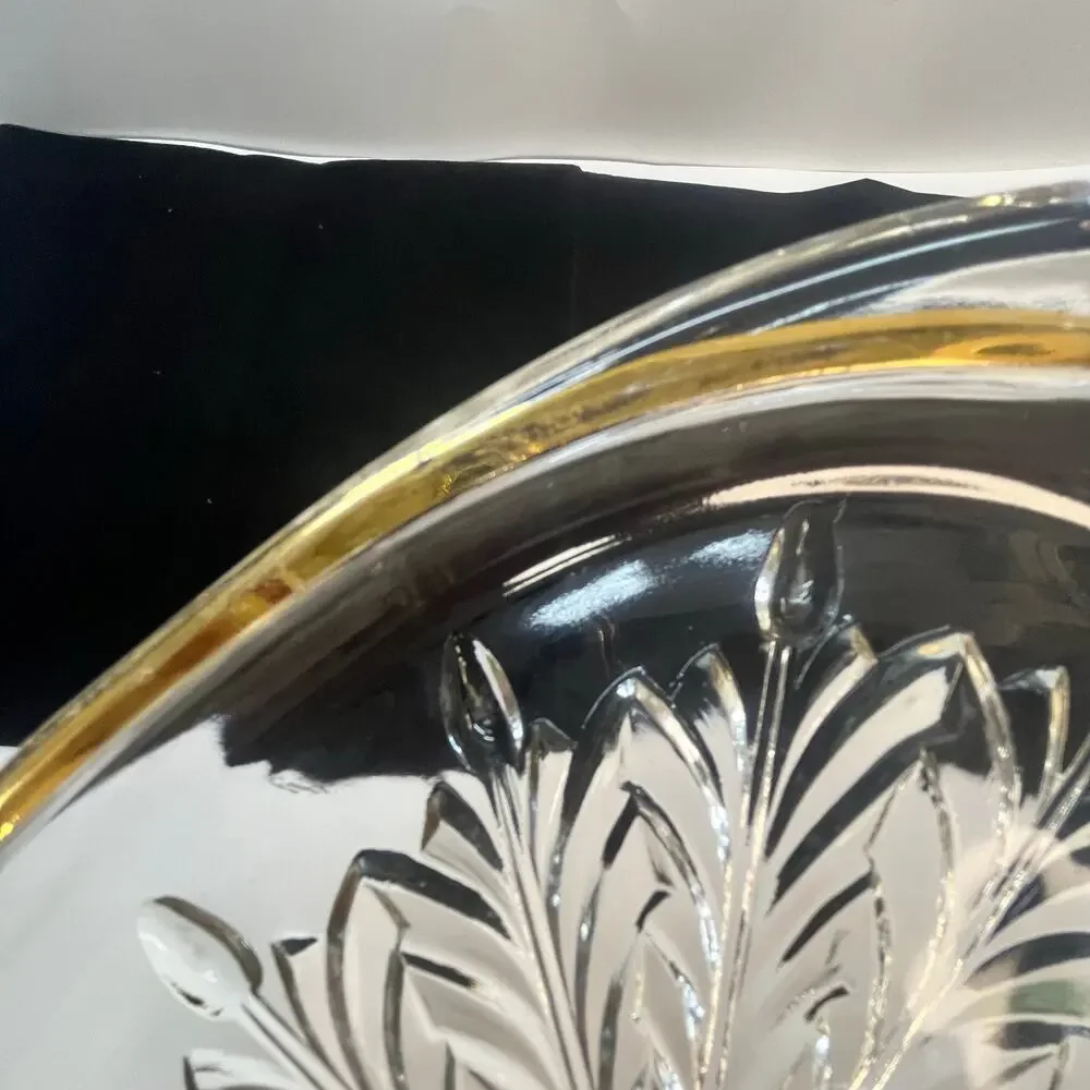 Vintage Jeannette glass feather gold rim tray 10.25x6.25 inches mcm‎ elegant